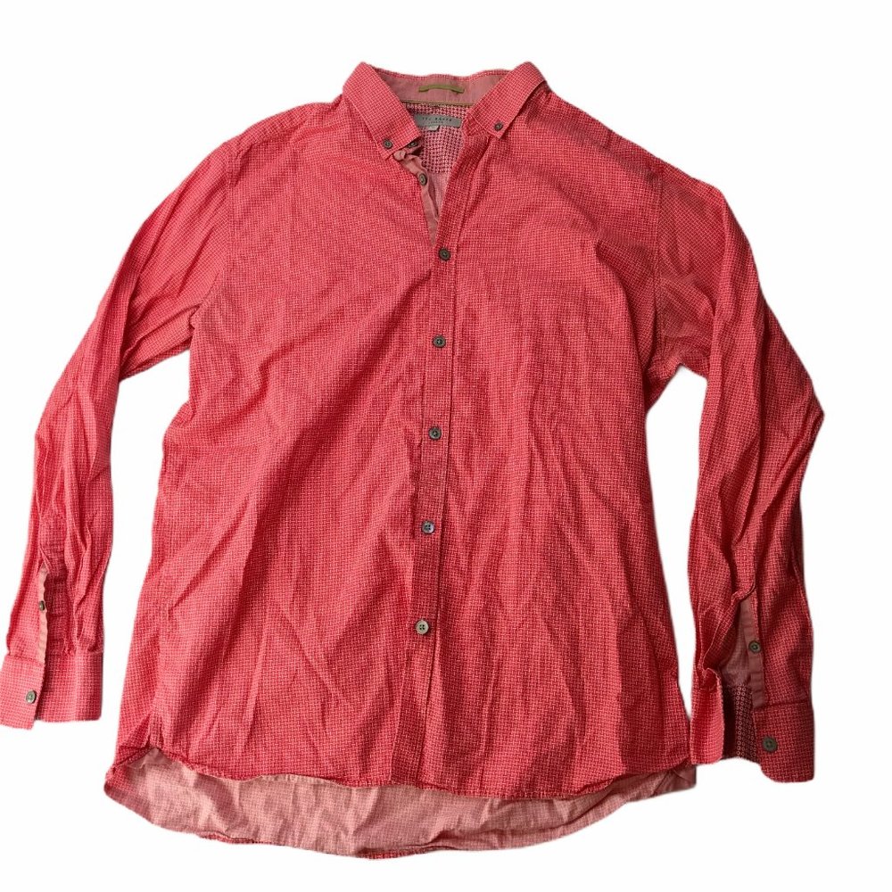 Ted Baker Button Down Shirt Red White Plaid XL 42